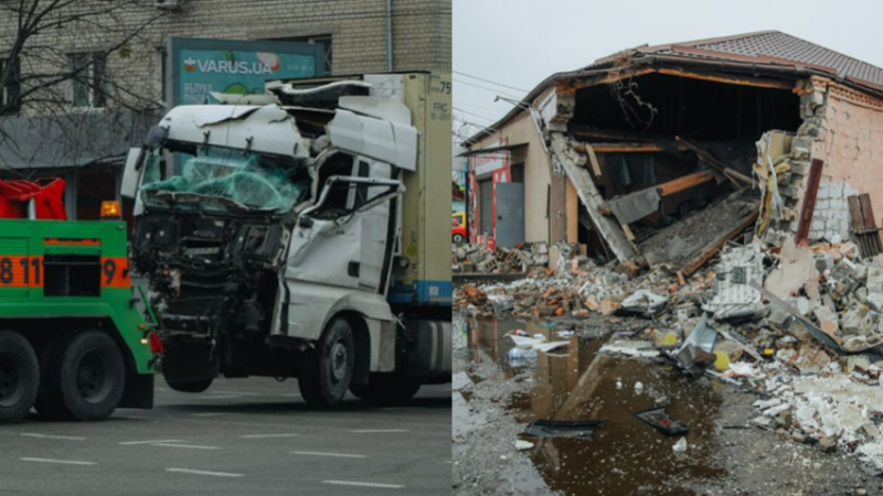 У Дніпрі легковик в’їхав під фуру: вантажівка перекинулася та пошкодила магазин