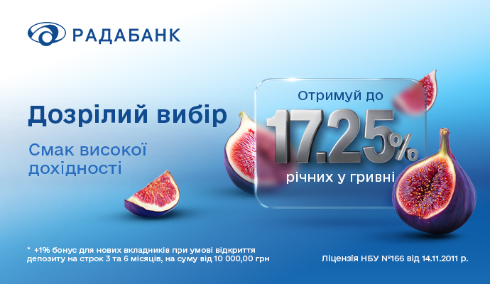 Максимум соковитих відсотків для ваших заощаджень від Радабанку