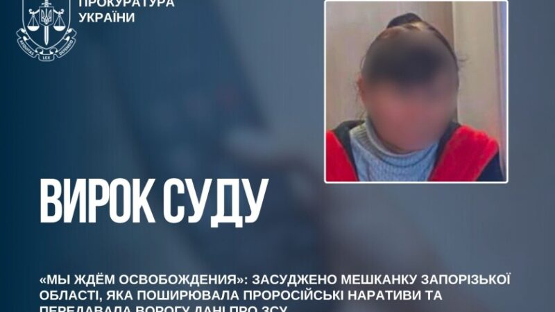 Мешканку Запорізької області засудили до 10 років за проросійські дописи та передачу даних про ЗСУ