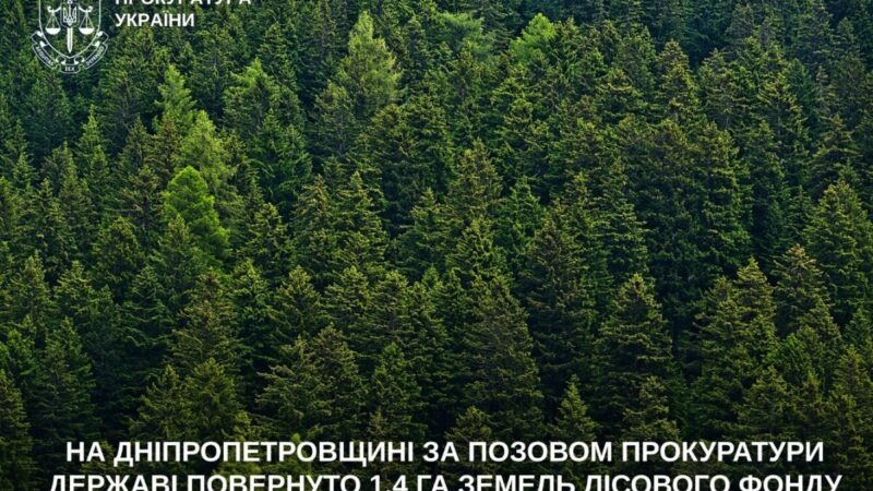 На Дніпропетровщині за позовом прокуратури державі повернуто 1,4 га земель лісового фонду